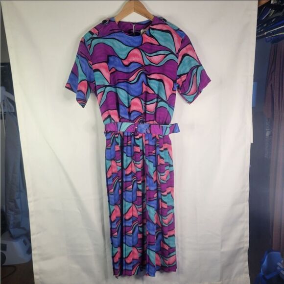 Vintage Cami Petites Multicolor Abstract Pattern Dress - Picture 6 of 16